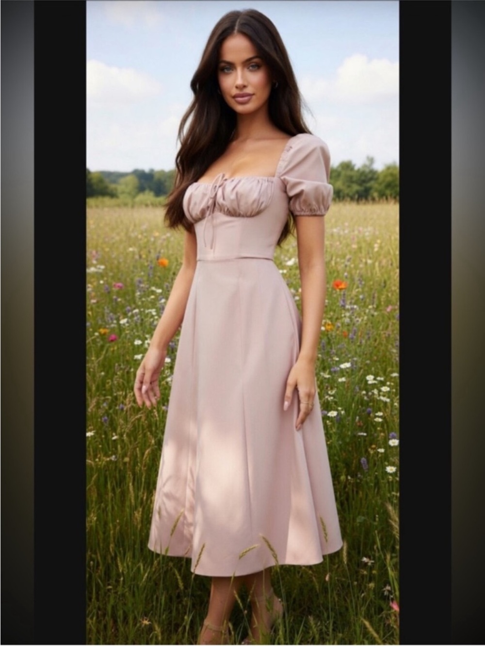 HOUSE OF CB 'Tallulah' Blush Puff Sleeve Midi Sundress /XSmall US2-4 $209 - Picture 1 of 9